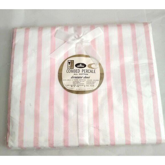 1960s Vintage Harmony House Pink Stripe Cotton Sheet NOS 81x108 - Picture 1 of 3
